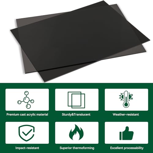 Image of Black Acrylic Sheet 12 inch x 16 inch x 1 /8 inch, 2 Pack UU&FIL Semi-Frosted Matte Glossy Gray-Black Cast Plexiglass Sheets for Laser Cutting, DIY Display Projects, Decor, Signs, Crafts, Easy to Cut and Engrave