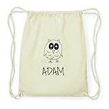 Maße 37x46,5cm JOllipets ADAM Hipster Turnbeutel Tasche Rucksack aus Baumwolle – Design: Eule - Farbe: Natur
