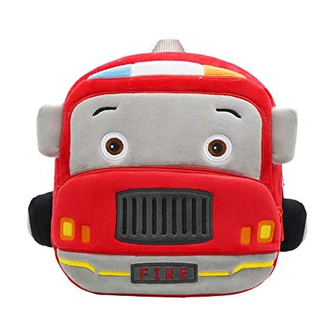 Lazeny Kids Backpack Cartoon Car School Bag Cute Plush Rucksack Kindergarten Preschool Nursery Backpack Toddler Children Schoolbag Primary Book Bag for Boys Girls 2-6 Years Old (Red Fire Truck) Cover