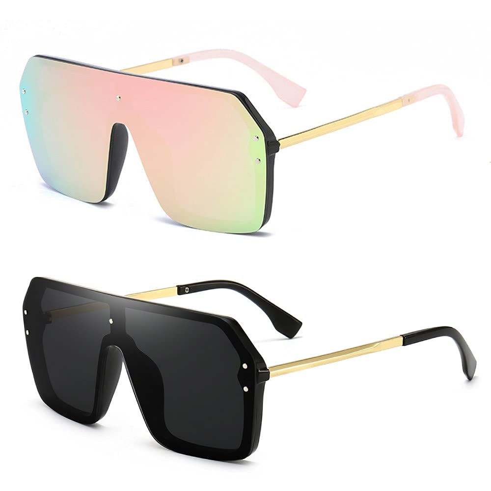 BOJOD Oversized Sunglasses for Women Trendy One Piece Flat Top Rimless Sunglasses Siamese Big Large Shades