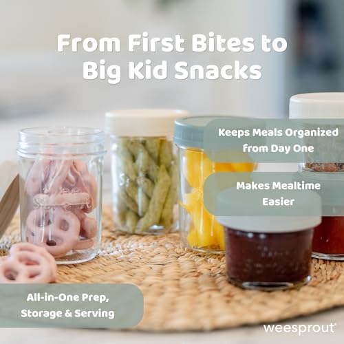 Image of WeeSprout Glass Baby Food Storage Jars w /Lids (4 oz, 6 Pack Set) Snack, Puree, Reusable Small Containers, Breast Milk, Fridge or Freezer, Microwave & Dishwasher Safe, Essential Must Have for Infants
