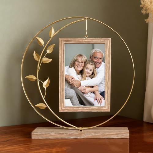 HINATDD Bilderrahmen Personalisiert für 2 Bilder 10x15cm Fotorahmen Kann Rotieren Holzbilderrahmen Bilderrahmen Holz mit Metall Ständer Fotogeschenke für Familie, Geschenk, Weihnachten, Hochzeit