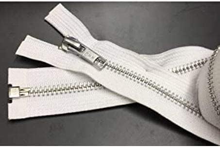 #5 Aluminum Medium Weight White Metal Separating YKK Long Length Zipper - Choose Length - Color: White - 1 Zipper Per Pack - Made in The United States (72" Inches)