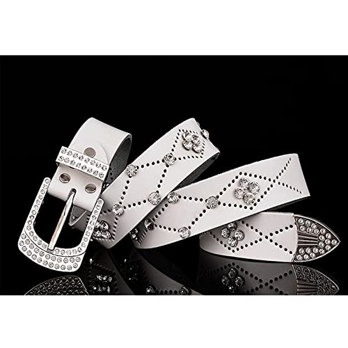 Rhinestone Belt for Women Western Cowgirl Bling Studded Leather Belt for Jeans Pants,White,115CM/45.3''3