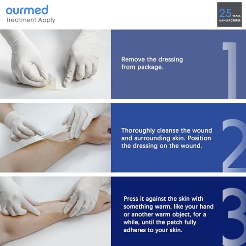 Ourmed Hydrocolloid Bandages 2" x 2", 10 Pack Wound Dressing with Self-Adhesive, Fast Healing Patch for Bed Sore, Burn, Blister, Acne Care, Superficial Wound