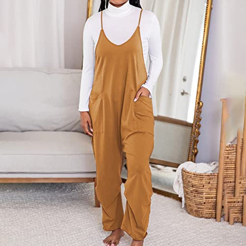 Ainangua Casual Sleeveless Jumpsuits For Women Adjustable Spaghetti Strap Overalls Long Pants Romper With Pockets thumb #2