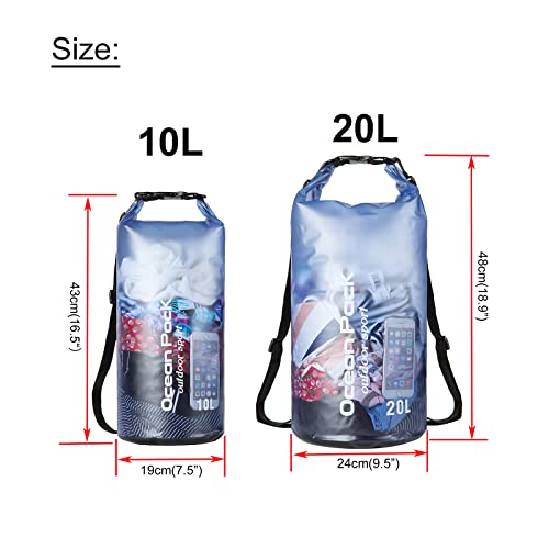 Baitoo Floating Waterproof Dry Bag for Women Men,10L/20L Roll Top Lightweight Waterproof Dry Storage Bag Backpack For Watersports,Travel,Swimming,Boating,Kayaking,Camping and Beach (Blue, 10L)