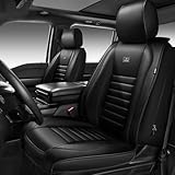 CAR PASS Nappa Leather Car Seat Covers Front Seats, Luxury Seat Protector for Cars, Waterproof Anti-Slip Seat Cushion Armrest Compatible Airbag Universal for Sedan SUV Pick-up Truck Automotive, Black
