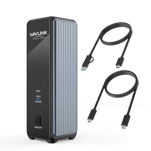 WAVLINK Carcasa Doble para SSD M.2 NVMe, USB 3.2 Gen 2x2 a 20 Gbps, PCIe NVMe con Llave M y Llave B+M, Compatible con UASP y Trim, Raid 0, hasta 16 TB, Compatible con OTG (sin clonación sin conexión)