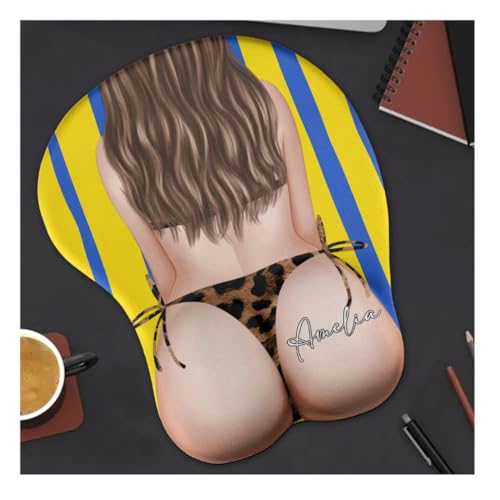 Big B UTT Funny & Naughty - Personalized Mouse Pad, Big Butt Funny & Naughty - Personalized Mouse Pad, Custom Name 3D Butt Mat with Wrist Support, Novelty Gag Gift for Boyfriend, Husband, Couples