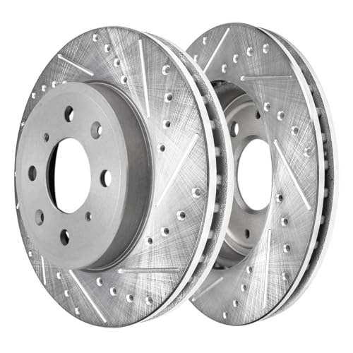 Image of Detroit Axle - 8pc Brake Kit for 2015 2016 2017 2018 2019 2020 Honda Fit, Front Drilled and Slotted Disc Brake Rotors Ceramic Brakes Pads, Rear Brakes Drums and Semi-Metallic Shoes: 10.31 inch inch Rotor