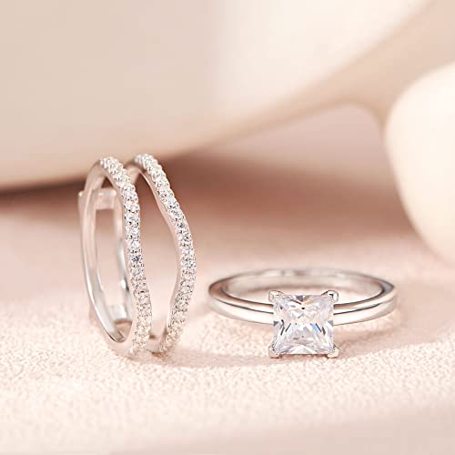 Sheloves Princess Cz Wedding Ring Guard Rings Enhancers Engagement Rings Set 925 Sterling Silver 6.5 #TOP2