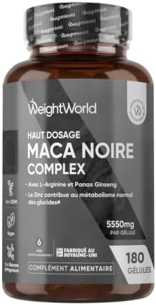 Maca Noire avec Ginseng, 180 Gélules Multi-Usages (6 mois), Compl...