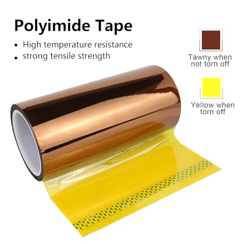 Image of BOMEI PACK Polyimide Tape, 1 Pack High-Temperature Resistant Tape 8inch x 33m(108ft), No Residue Heat-Resistant Tape for Electric Task, 3D Printing, Soldering, Sublimation, Masking Sealer Machine