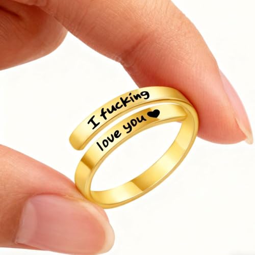 sunglnl I Fcking Love You Ring for Women, Open Heart Rings Stainless Steel Engraved Words Gift Card Inspirational Romantic for Her Birthday Anniversary Jewelry (Gold) by sunglnl - Used condition - Image 2
