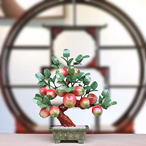 Künstlicher Bonsai-Baum, Tischplatte, Bonsai-Baum, Jade, Apfel, Bonsai, Ornamente, verheißungsvolle Dekoration, chinesische grüne Topfpflanzen für Zuhause, Büro, Tischdekoration - Image 6