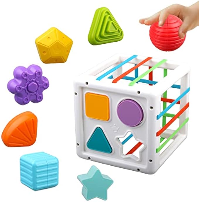 Baby Sensory Shape Sorter Blocks Toy - Activity Cube Bins - Montessori Educational Learning Fine Motor Skills Toys for Babies Toddlers 6 12 18 Months Age 1 2 3 One Two Year Old Boys Girls Gifts