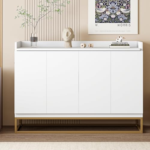 Harper & Bright Designs Queen Size Murphy Bed, Wooden Queen Wall Bed Frame with Iron Legs, Modern Design, White