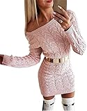 && Damen Langarm PulloverKleid Damen Strickkleid Schulterfrei Rundhals Einfarbige Flim Partykleid Warmer Pullover Kleider Elegantes Midikleid