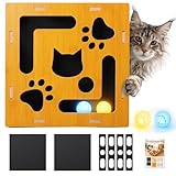Luampo NEW Cat Nail File Enrichment Box, Scratch Puzzle with Sandpaper Surface, Stress-Free Nail Care Alternative, Interactive Maze Scratcher with Bell Ball for Indoor Cats