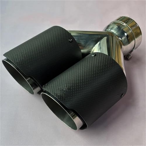 Punta de escape doble plata con fibra de carbono mate para silenciador universal ID 51-OD 89