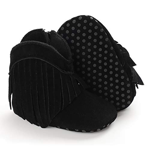 Image of SOFMUO Baby Girls Cowboy Tassel Boots with Side Zipper Moccasins Non Slip Infant Booties Suede Toddler First Walker Shoes