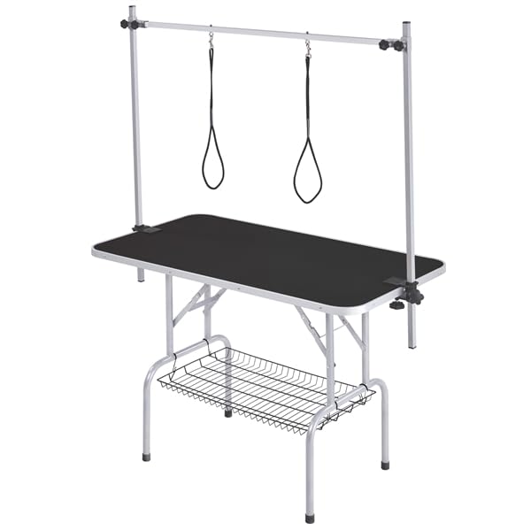 Soberine Tavolo da Toelettatura per Cani Tosatura Piano Antiscivolo Pieghevole 177 cm (Nero)
