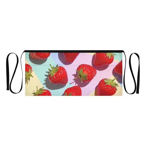 FASHON&FASCIN Server Apron with Pockets Waist Aprons Half Waitress Apron Strawberry Design for Gardening Restaurant,Multi10