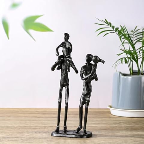Rustic Family Figurines Family of Four Sculptures Parents and Kids Statues for Bedroom Décor Cast Iron Family Sculpture for Living Room Decor Gifts for Family Unique Art Piece Modern Home Décor Cover