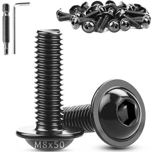 TXXATX 10 Pièces Vis M8 Vis à Tête Bombée avec Bride M8x50mm ISO 7380-2 Acier Inoxydable A2 V2A Tête Hexagonale Creuse avec Embout et Clé pour Pieds de Table Construction Automobile Wakeboard