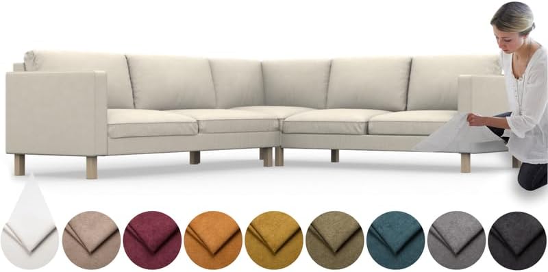 comfortly Cover for Karlstad Corner Sofa 3+2/2+3, Replacement Slipcover, Heavy Duty 16 pcs Cover, Soft Durable Washable Fabric, Easy to Clean & Replace (Crown - Ivory)