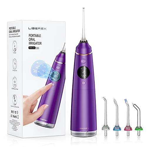Liberex FC2660S Cordless Water Flosser - 4 Preprogrammed + 10 DIY Modes, 300ML Tank Portable Waterproof Oral Irrigator, Digital Display, 5 Dental Jet Nozzles, Teeth Cleaner for Travel