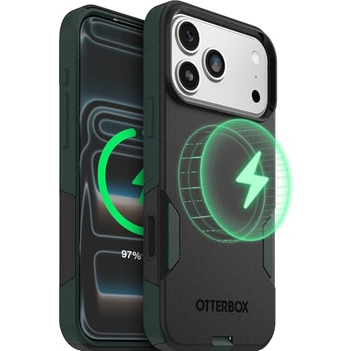 Image of OtterBox iPhone 17 Pro Max (Only) - Commuter Series Case - Built-in MagSafe - Thin, Dual-Layer, Pocket-Friendly, Port Cover - Forest Night (Black /Green)