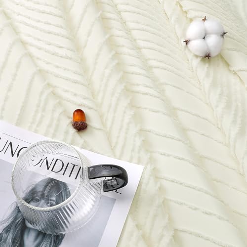 BTTN Cream/Beige Boho Tufted Leaves Textured Striped Shower Curtain, 72x72 by BTTN - Used condition - Image 7