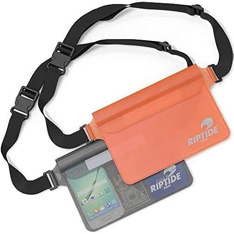 Riptide Waterproof Fanny Pack Pouch (2 Pack) Snorkling or Swiming Screen Touch Sensitive, Keep Your Phone and Valuables Dry, Kayaking Boating Fishing Beach Diving Surfing, Orange & Sheer Black Cover