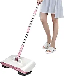 Evoluído - Vassoura Mágica 3 em 1, Aspirador de Pó, Varredora Manual Preguiçosa e Esfregão (Rosa)