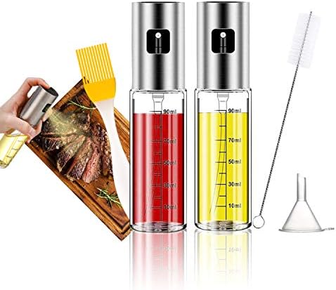 Kitchen Olive Oil Sprayer for Cooking, Olive Oil Sprayer for Air Fryer Mister Stainless Steel Dispenser, Glass Oil Spray Bottle with Brush for Cooking, BBQ, Salad, Baking, Roasting, Grilling
