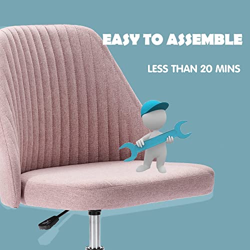 edx Home Office Desk Chair, Vanity Chair, Modern Adjustable Low Back Rolling Chair, Twill Upholstered Cute Office Chair, Desk Chairs with Wheels for Bedroom, Classroom, Vanity Room (Rose Pink)