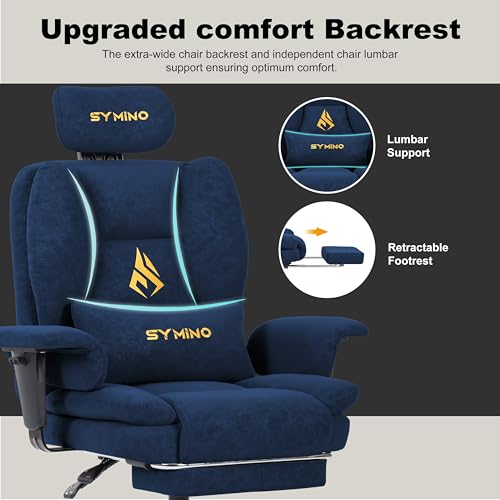 Image of Symino Gaming Chair with Foot Rest, Unique Up /Down Armrests, PU Leather Ergonomic High Back Chair, 155 Recline Solid Color Computer Desk Chair, Blue