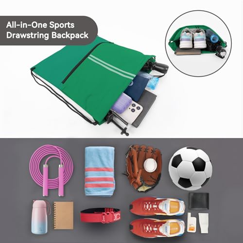 Image of Drawstring Backpack Large Sports Draw String Bag for Women and Men (Green)