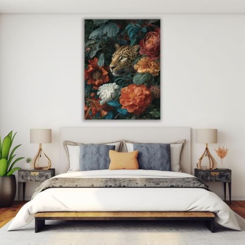 Poster léopard botanique fleur orange déco murale 70x100cm - 4