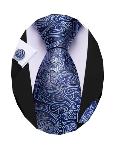 Image of Barry.Wang Paisley Tie Fashion Set Hanky Cufflinks Neckties for Men Woven Silk