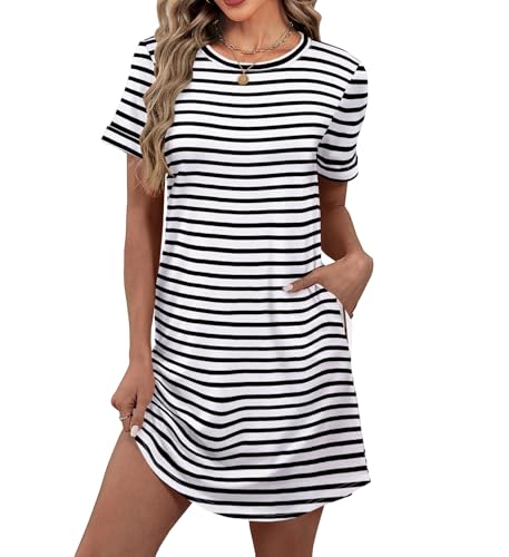Image of Bluetime Womens T Shirt Dresses Casual 2026 Summer Short Sleeve Loose Vacation Dress with Pockets