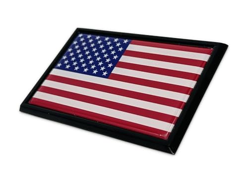 Image of Elektroplate U.S.A. Flag with Black Frame All Metal Chrome Emblem | SUV Size at 3.8 inch x 2.5 inch | Weatherproof