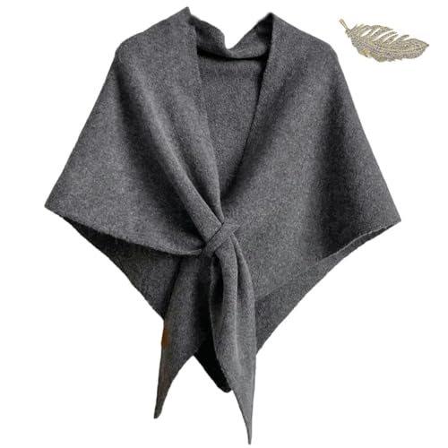 Women's Fashionable Triangle Shawl Scarf, Fleece Scarf Shawl Wraps with Loop Closure, Solid Color Pashmina Knitted Top