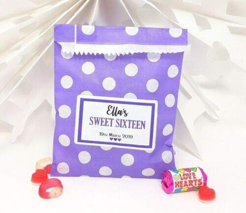 Treasured Forever Personalised Wedding Favour Sweet Bags Birthday Candy Cart Striped Polka Dots | Purple Polka Dots - Just Married | 100