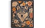 Wolf Art Print Poster, William Morris Style Retro Mid Century Botanical Victorian Dark Academia Gothic Decor Gallery 10b (Wolf, 8 x 10 inches, Unframed)