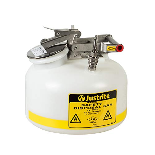Justrite PP12752 Centura Disposal Polyethylene Prefabricated Quick-Disconnect Safety Can with Polypropylene Fitting, 2 Gallon Capacity