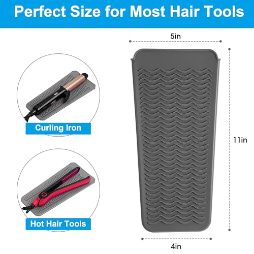 Alfombrilla resistente al calor de silicona para herramientas de cabello, con soporte y funda portátil para viaje, protector de mostrador para herramientas de peinado gris miniatura 2