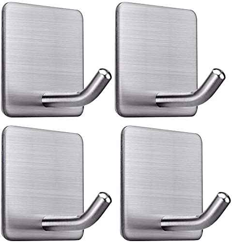 Image of Golden bird Heavy Duty Adhesive Hooks Towel Hook Stick on Hooks Wall Hangers Waterproof Stainless Steel Sticky Hooks for Hanging Bathroom Kitchen Home (SUS-304) (Silver, 2)